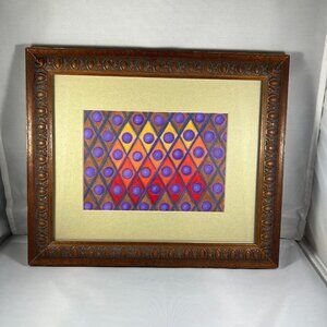 OOAK Framed Geometric Abstract Colored Pencil Artwork Purple & Red